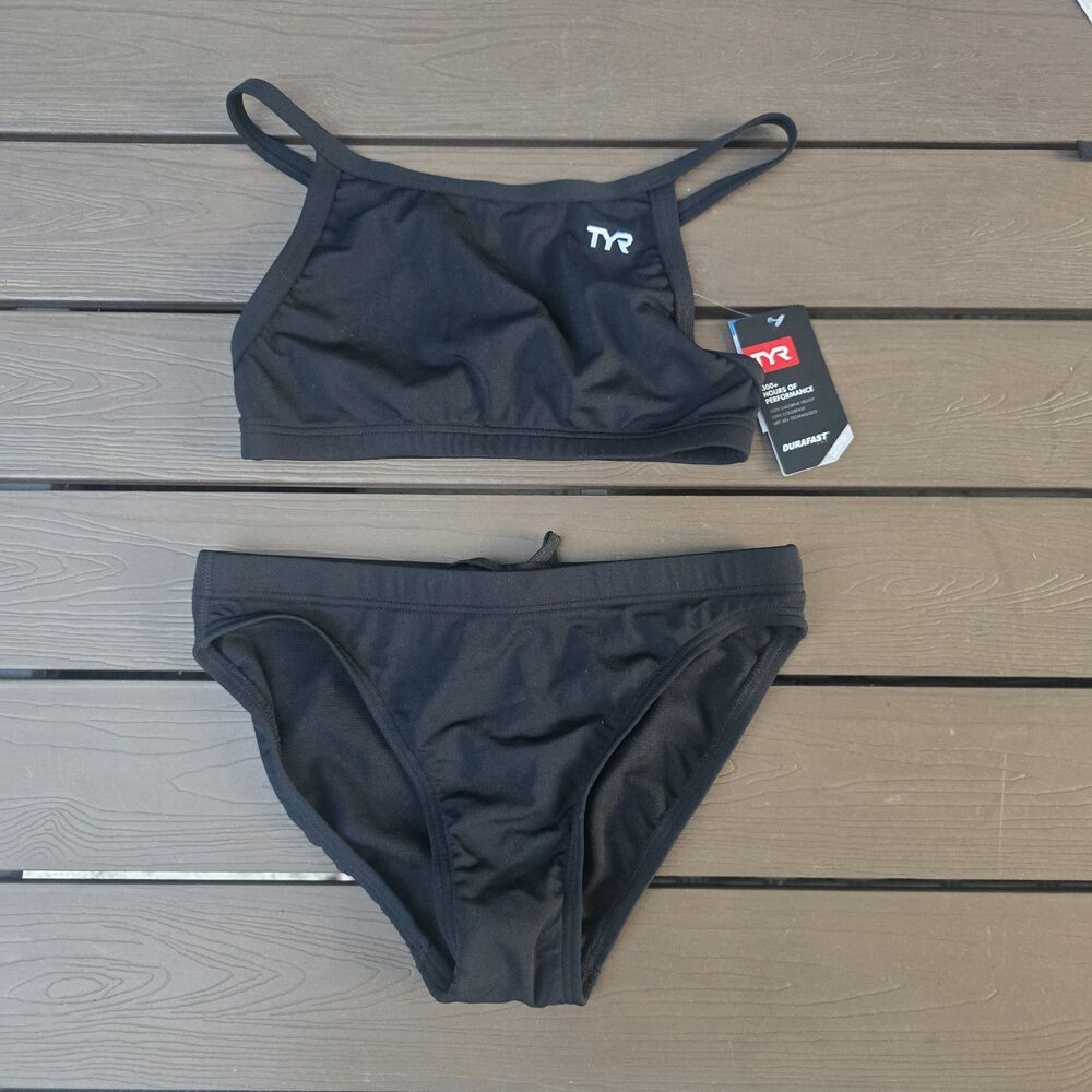 TYR Women's Durafast Solid Black Diamondfit Workout Bikini Size XXS NEW